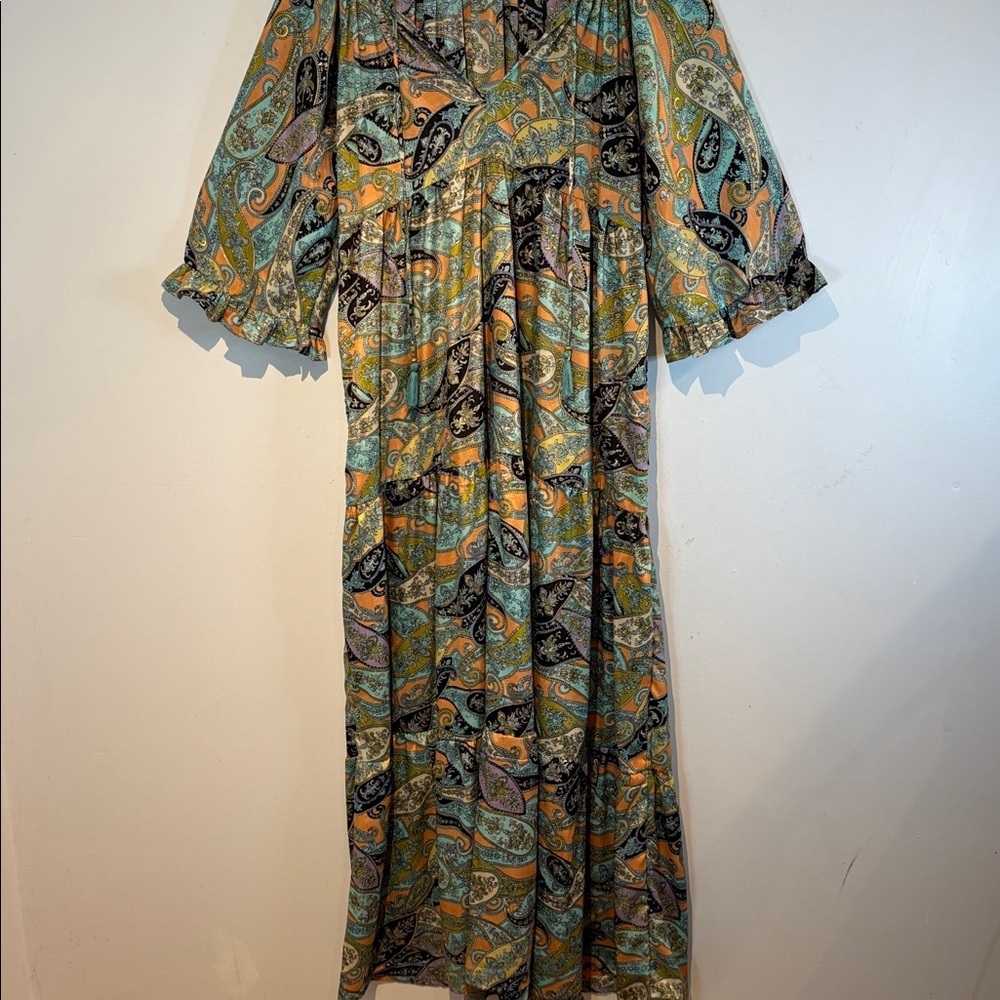 Lemonwood paisley print silk blend tiered maxi dress size S/M - Picture 13 of 15